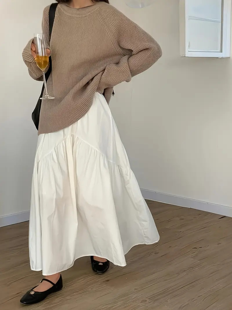 Solid Elastic High Waist Swing Skirt Chic A line Plicated - Temu Switzerland | Temu Affiliate Program