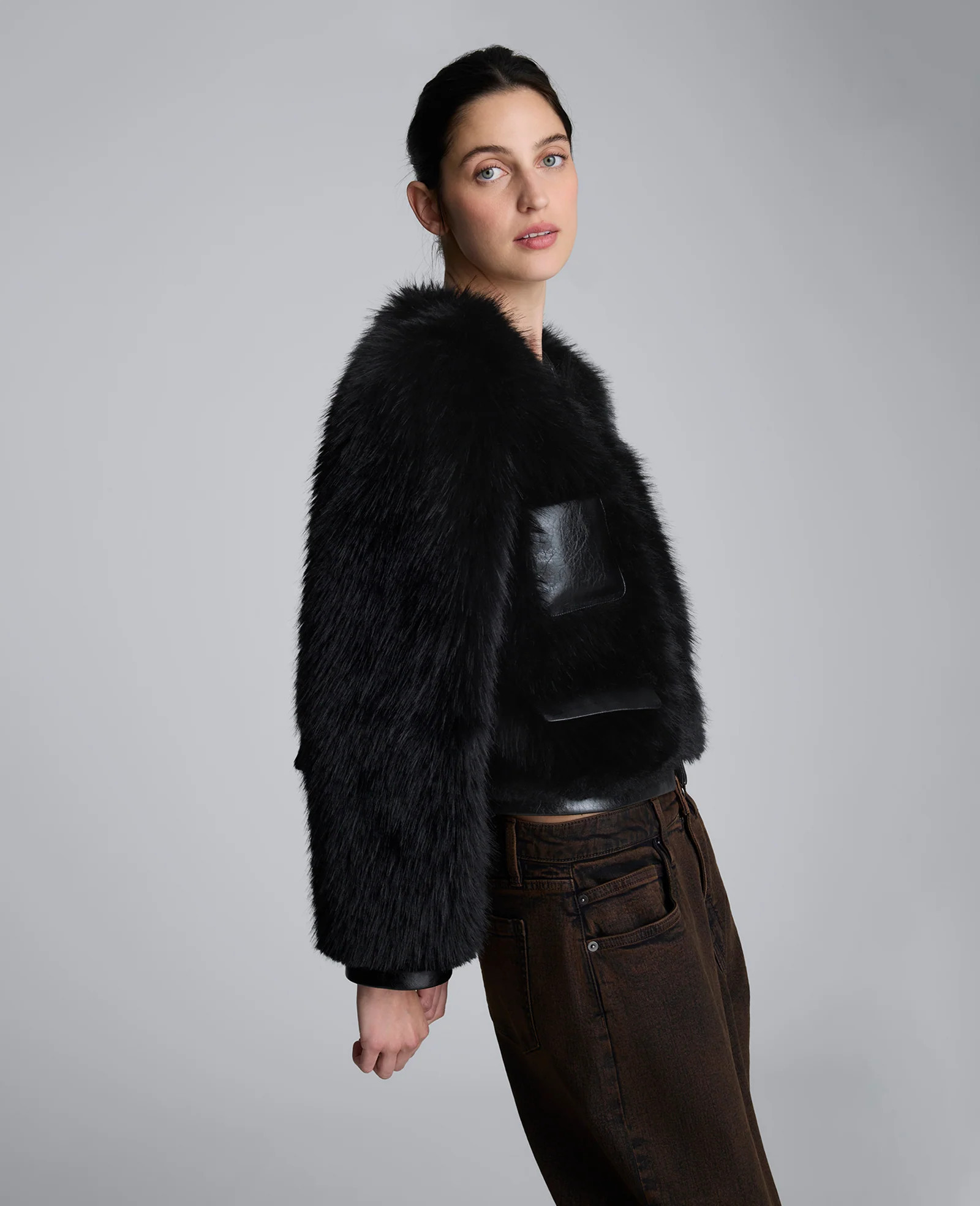 Kenneth Cole | Faux Leather Pocket Fur Jacket in BLACK | Kenneth Cole