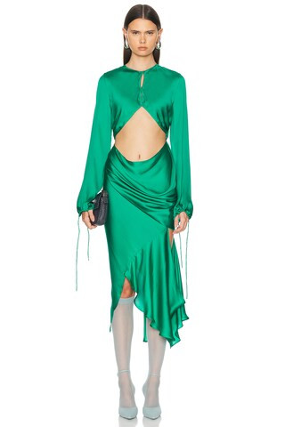Acne Studios Silk Fluid Dress in Green | FWRD 