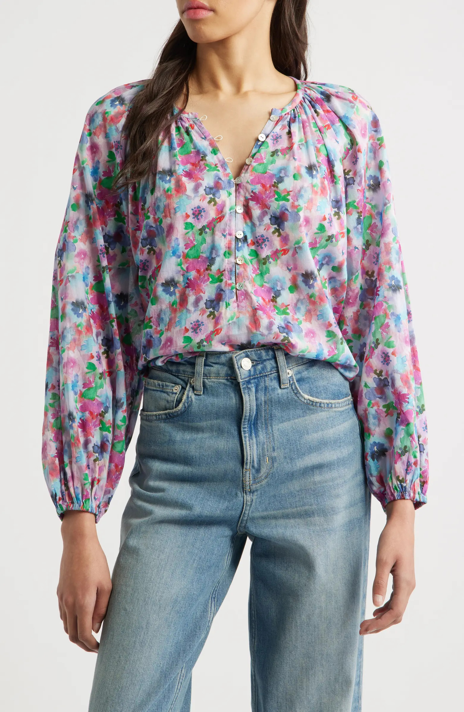 Indi Floral Print Cotton Peasant Top | Nordstrom