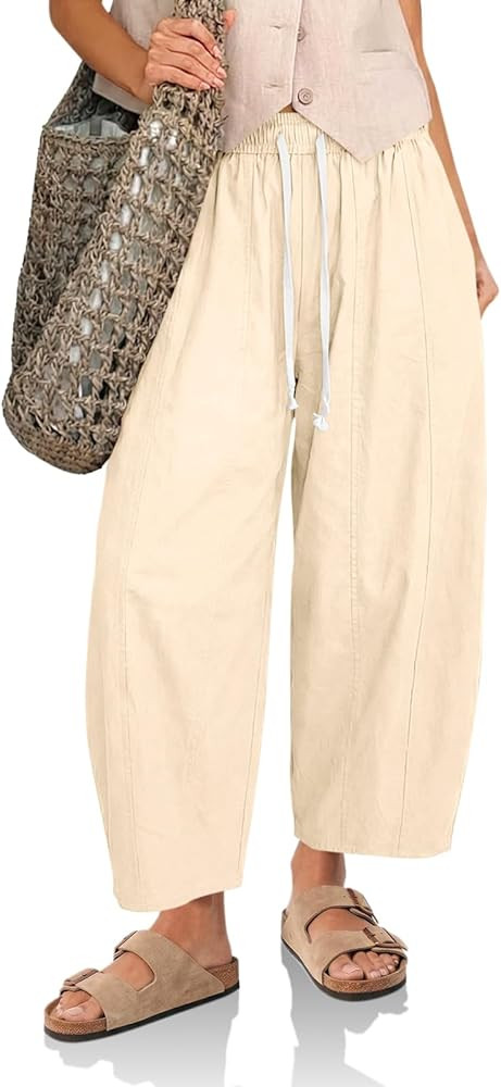 Cicy Bell Womens Baggy Barrel Pants High Waisted Wide Leg Casual Elastic Drawstring Cropped Loose... | Amazon (US)