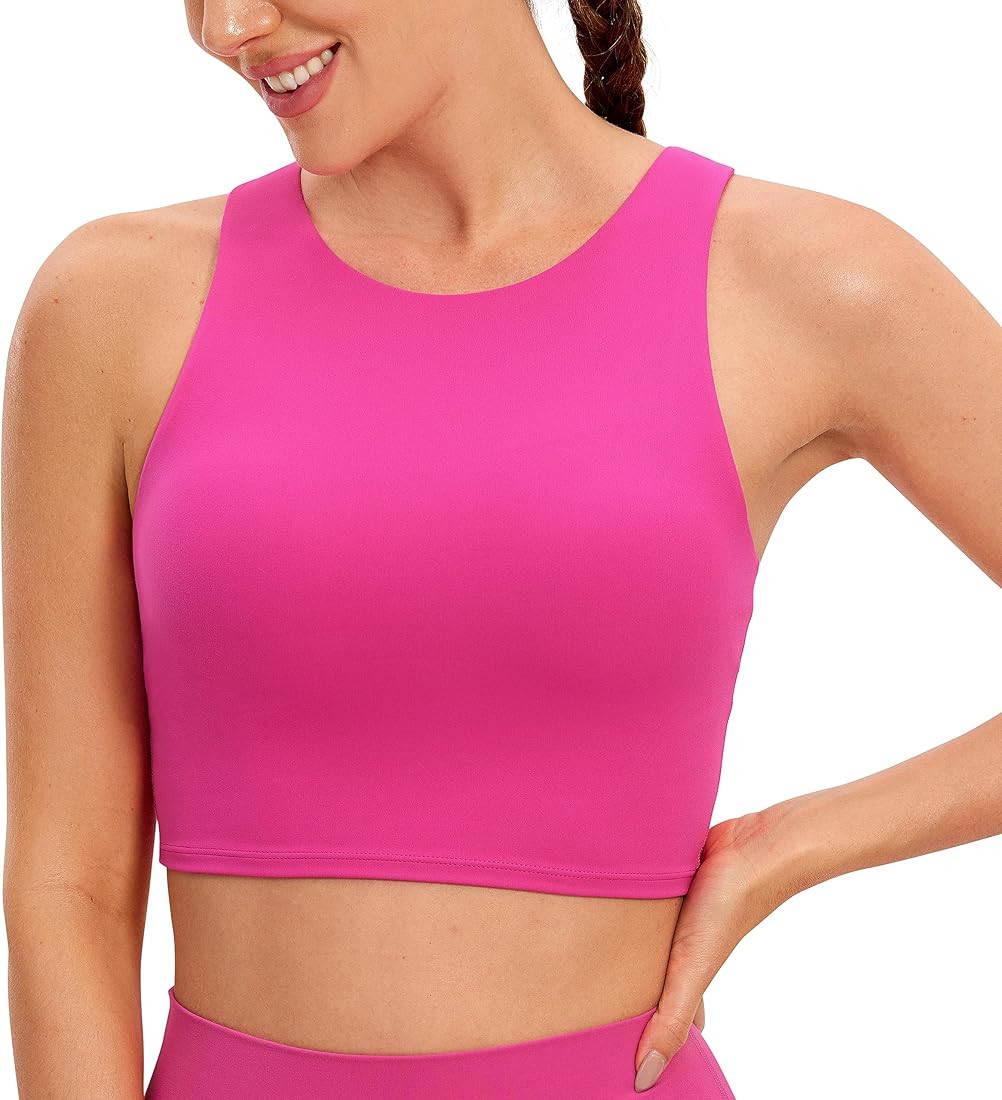 CRZ YOGA Womens Butterluxe Racerback High Neck Longline Sports Bra - Padded Workout Crop Tank Top... | Amazon (US)