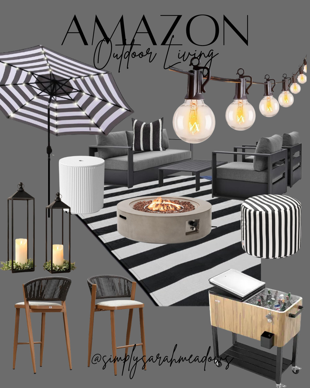 Check out my outdoor living Amazon finds for a cozy patio setup. From stylish furniture to outdoor essentials, these picks are perfect for your next gathering. Shop now @simplysarahmeadows #OutdoorLiving #AmazonFinds #PatioFurniture #SummerLiving #BlackAndWhite #OutdoorFurniture 

 