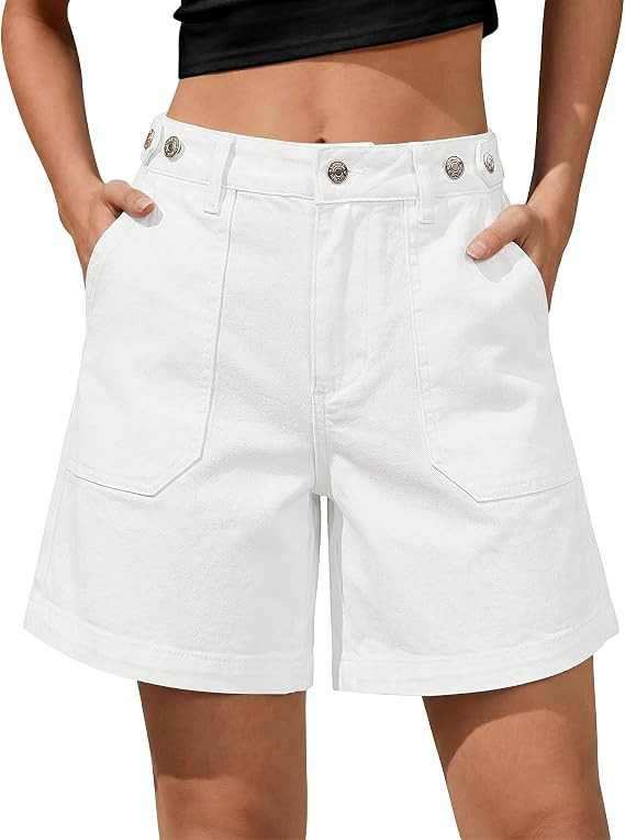 luvamia Jean Shorts for Women High Waisted Wide Leg Cinch Waist Stretchy Denim Mid Thigh Shorts C... | Amazon (US)