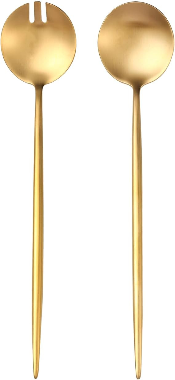 Gold Salad Serving Utensils,Serving Spoons Stainless Steel,2Pcs Long Handle Salad Servers 11.42 I... | Amazon (US)