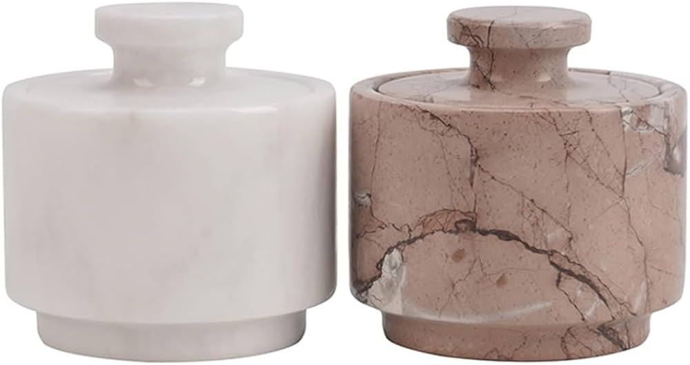 Marble Salt Cellar 3 Inches White and Marinara Salt Holder with Lid Set of 2, Handmade Salt and P... | Amazon (US)