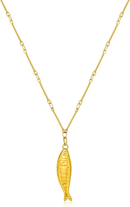 Beach Charm Necklaces Gold Fish Drop Necklace for Women Dainty Beach Jewelry | Amazon (US)
