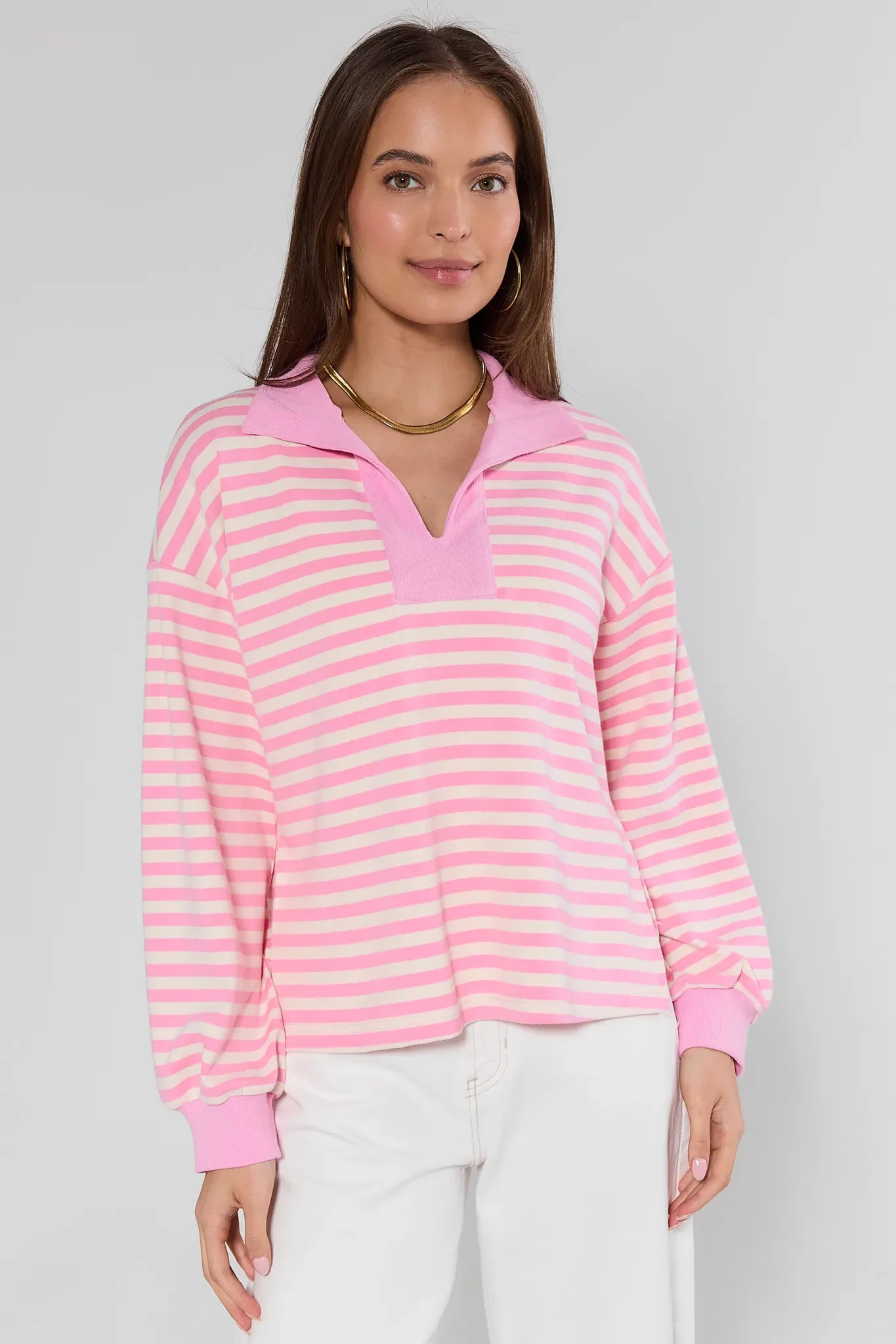 Bria Pink Striped Polo Top | Avara