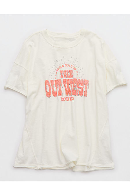 Aerie Oversized Crew Boyfriend T-Shirt Women's Frosty Cream XXS | Aerie
