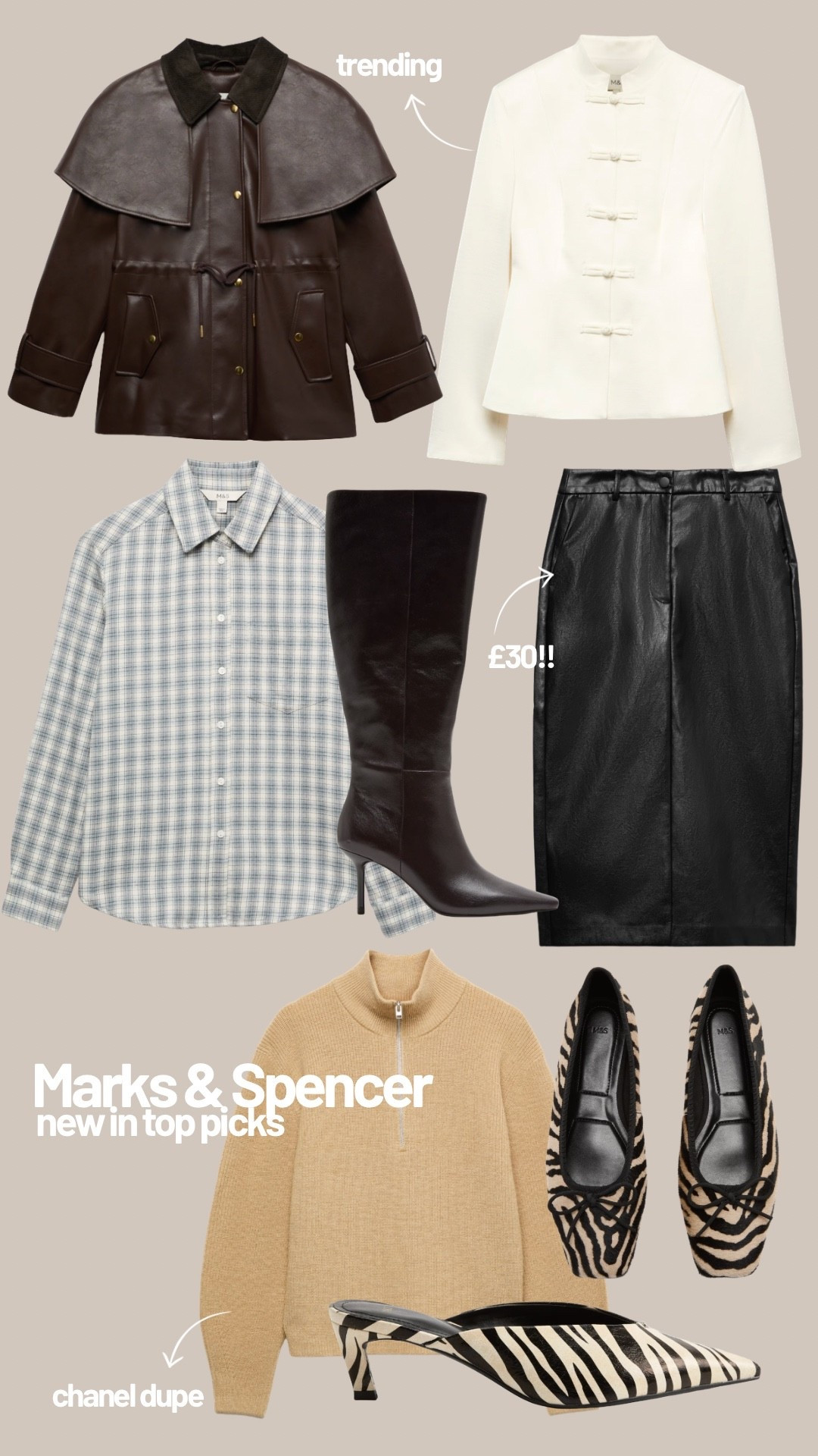 Marks and Spencer new in top picks for autumn, zebra print shoes, mandarin jacket, faux leather jacket, check shirt, knitwear

#LTKuk #LTKautumn #LTKstyletip