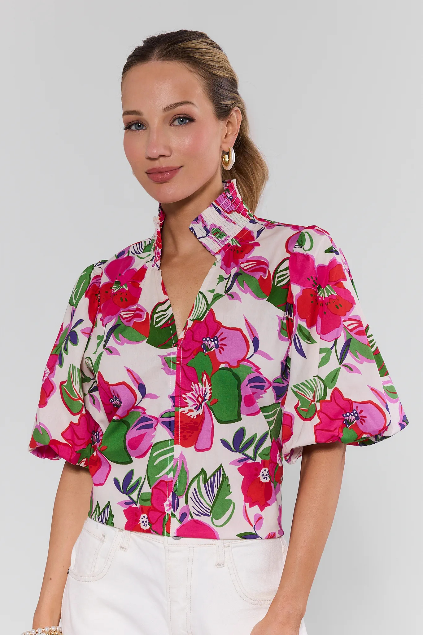 Genevieve Cream Floral Print Top by THML | Avara