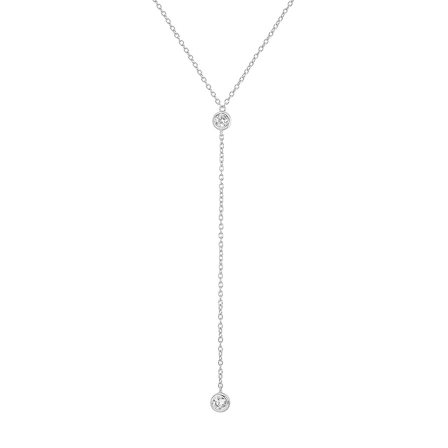14k Vermeil Dainty Drop Lariat Necklace with Diamond, Gold Drop Necklace, Formal Wedding Guest Je... | Amazon (US)