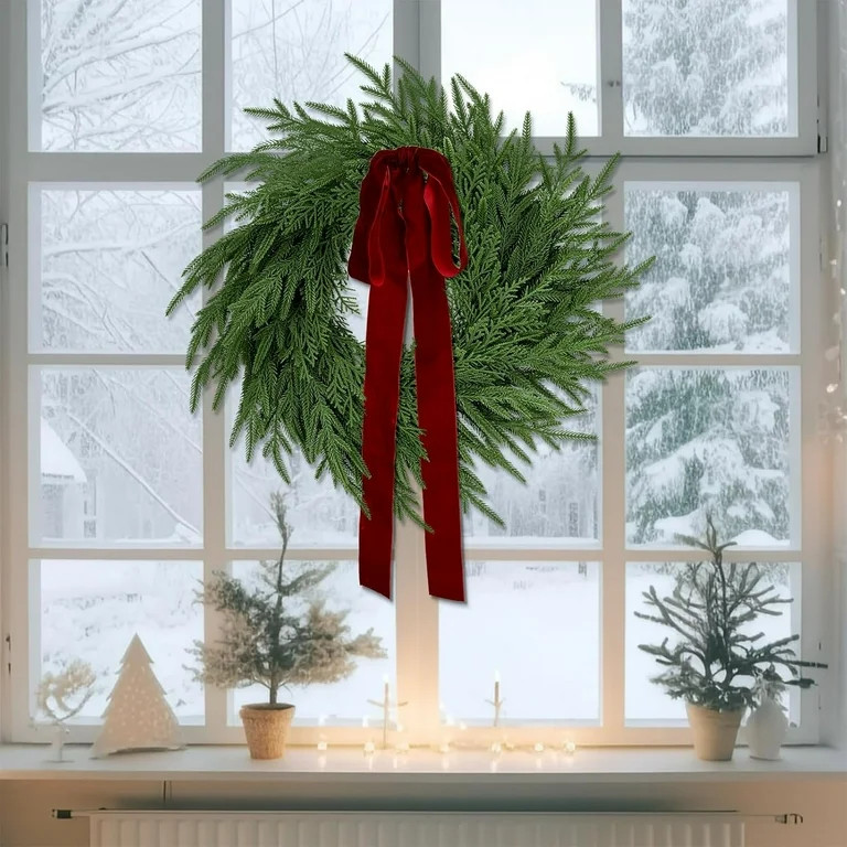 Guvpev 24" Norfolk Pine & Cedar Wreath for Front Door, Artificial Christmas Wreath Seasonal Decor... | Walmart (US)