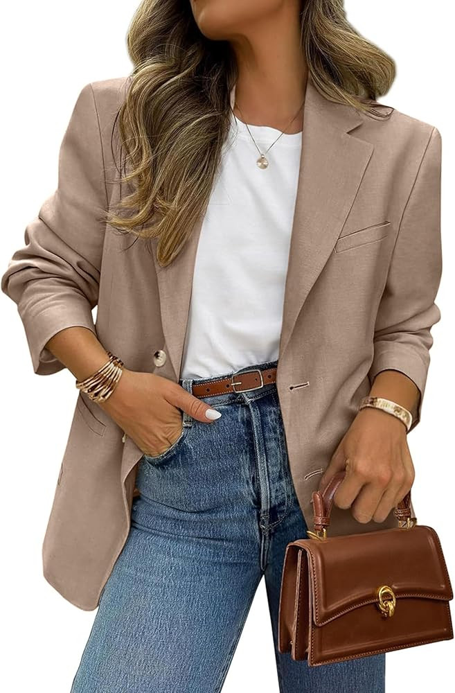 Womens Casual Work Office Blazer Jacket Long Sleeve Lightweight Open Front Two Button Suit Blazer... | Amazon (US)