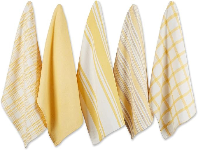 DII Assorted Woven, Kitchen Dishtowel Set, 18x28, Yellow, 5 Piece | Amazon (US)