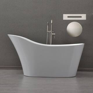 WOODBRIDGE Bradbury 59 in. Acrylic FlatBottom Single Slipper Bathtub with Brushed Nickel Overflow... | The Home Depot