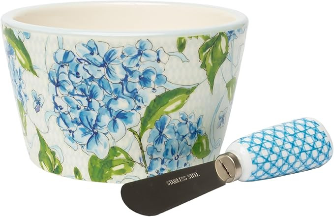 Boston International Small Ceramic Dip Bowl and Spreader Serving Set, 14 Ounces, Blue Hydrangea | Amazon (US)