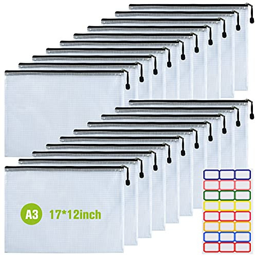 Plastic Mesh Zip File Bags, 20PCS Waterproof Tear-Resistant Document File Folders, A3 Size Zipper Documents Pouch Document Organizer Bags for School Office Home Travel Storage(17×12Inch) | Amazon (US)