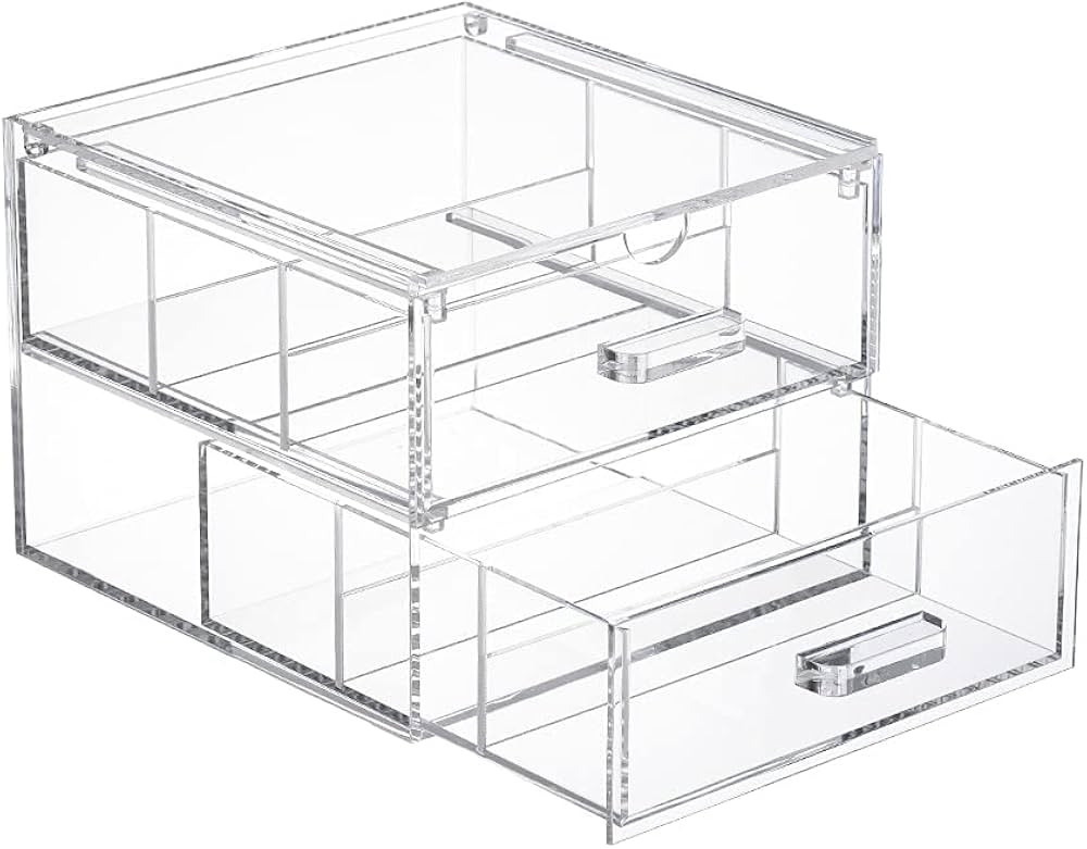 Clear Acrylic 2-Drawer Storage Glass Organization Drawers Makeup Organizer Box Holder for Sunglas... | Amazon (US)