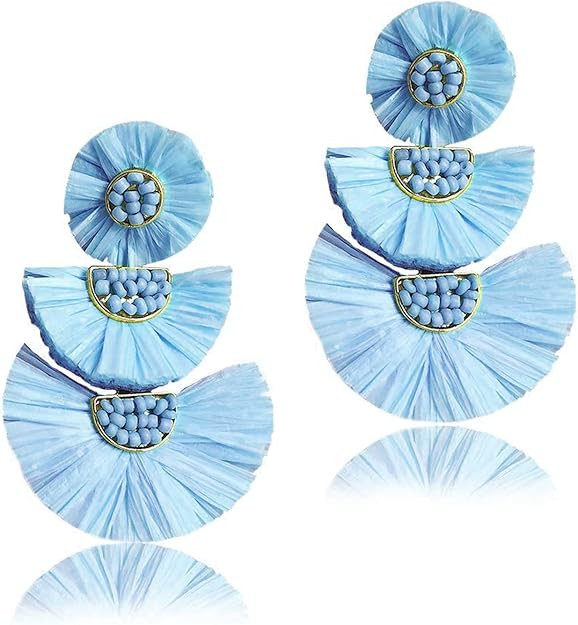 Bohemian Statement Earrings - Lightweight Tiered Raffia Beaded Earrings Drop Dangle Gifts for Wom... | Amazon (US)