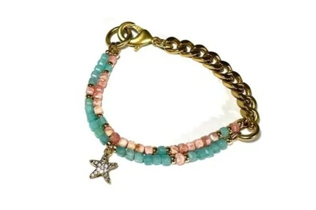 REMIX DUO: MINI AMAZONITE & RHODOCHROSITE & PAV\u00c9 STARFISH BRACELET \u2014 Rachel Nathan | Rachel Nathan