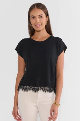 Black Lace Trim Knit Top | Avara