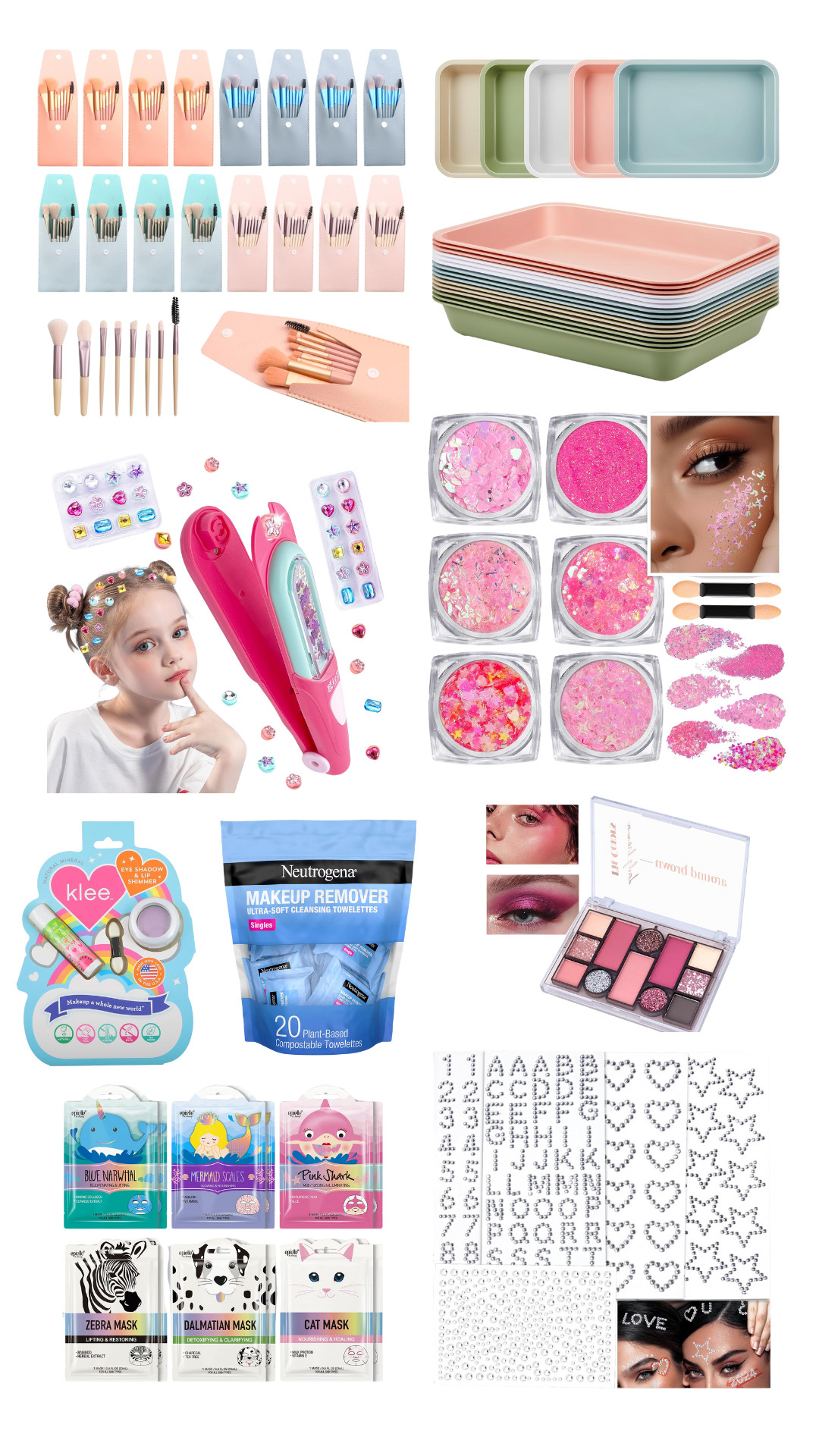 Sleepover and party spa and makeup accessories.

Sleepover, party, makeup, eye shadow, makeup brushes, face wash, character sheet masks, eye mask set, hair gem stamper, kid party, girl party 

 

#LTKParties #LTKKids #LTKFamily