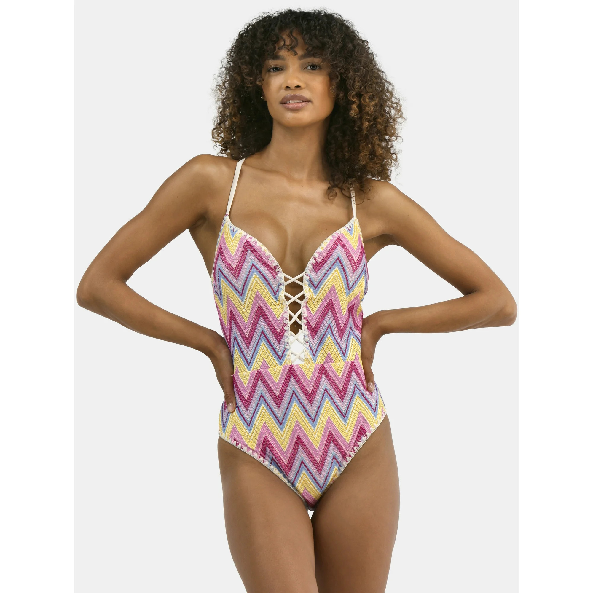 Jessica Simpson Women's Chevron Crochet One Piece Swimsuit, Sizes XS-XXL | Walmart (US)