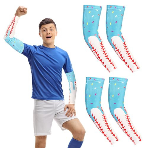 Bunnycool 2 Pairs Cross Arm Sleeve Baseball Ice Cream Football Compression Arm Sleeve Youth Volleyball Cooling Sport Gift(Blue,13-18years,Baseball Ice Cream) | Amazon (US)