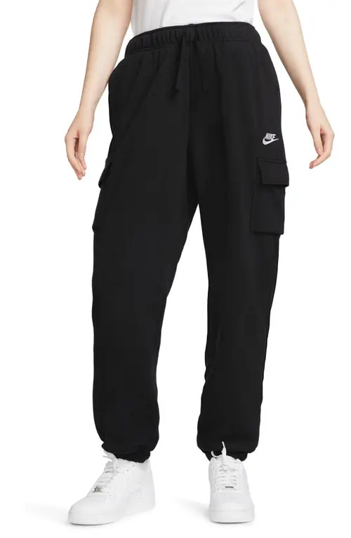 Nike Oversize Fleece Cargo Sweatpants in Black/White at Nordstrom, Size X-Small | Nordstrom