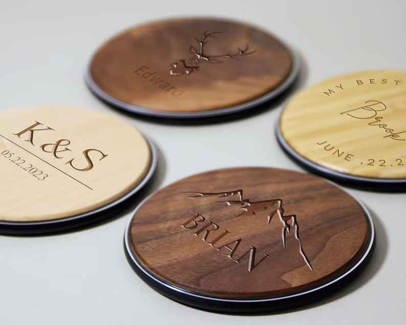 Personalized Name & Logo Wooden Wireless Charger Station,custom Phone Pad 15W Portable Qi Fast Ch... | Etsy (US)