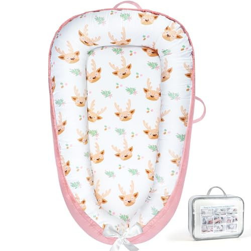KISS GOLD Baby Lounger - Breathable Soft Cotton Cover Baby Lounger Nest, Babies Essentials Gifts, Portable Infant Lounger for Baby Tummy Time Floor Playing Seated Support for Home and Travel | Amazon (US)
