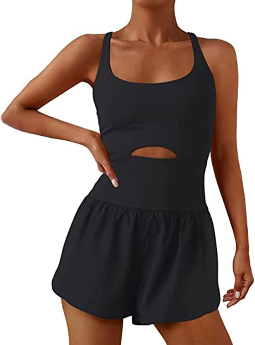 Sawden Women Sleeveless Workout Romper One Piece Exercise Jumpsuits Running Gym Yoga Clothes | Amazon (US)