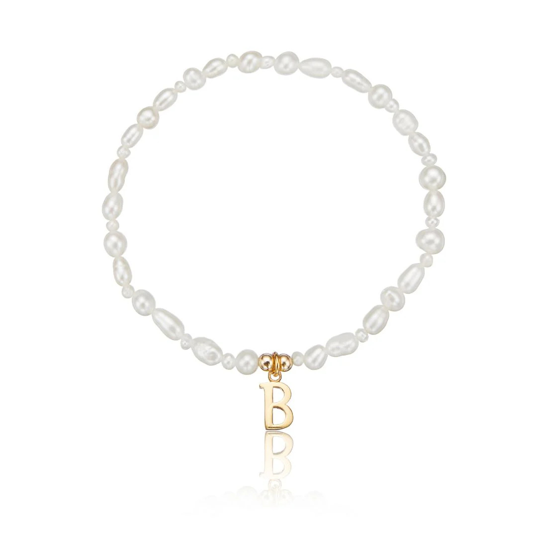 Gold Pearl Initial Letter Bracelet | Lily & Roo