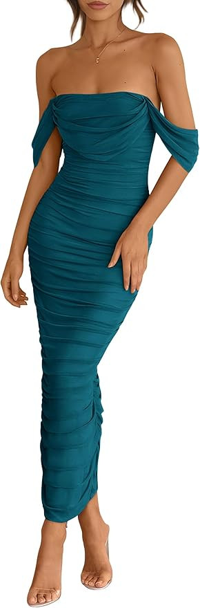 PRETTYGARDEN Womens Summer Off The Shoulder Dress Ruched Bodycon Sleeveless Split Cocktail Party ... | Amazon (US)