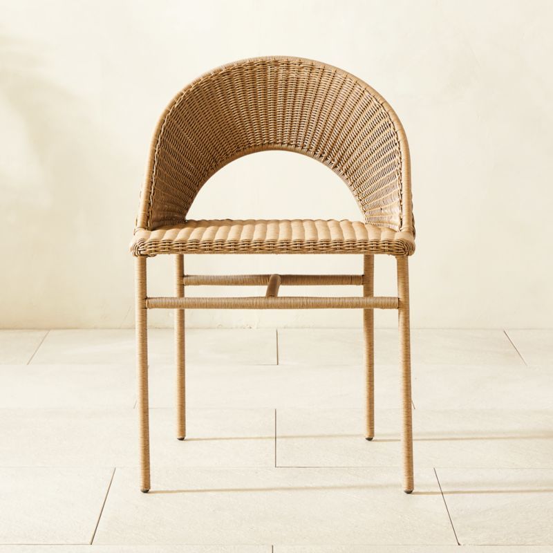 Arly Light Brown All-Weather Rattan Outdoor Dining Chair | CB2 | CB2