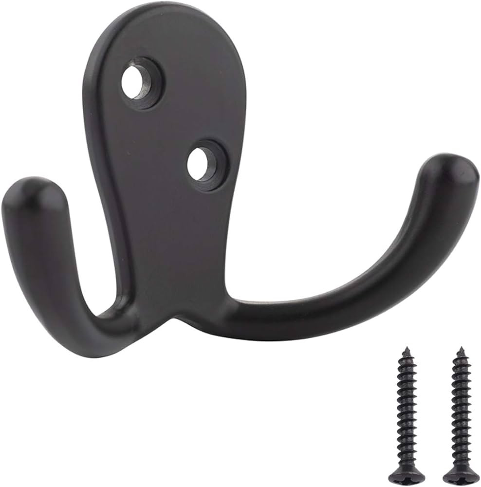 Amazon Basics Curved Zinc Robe Hook - Flat Black, 5-Pack | Amazon (US)