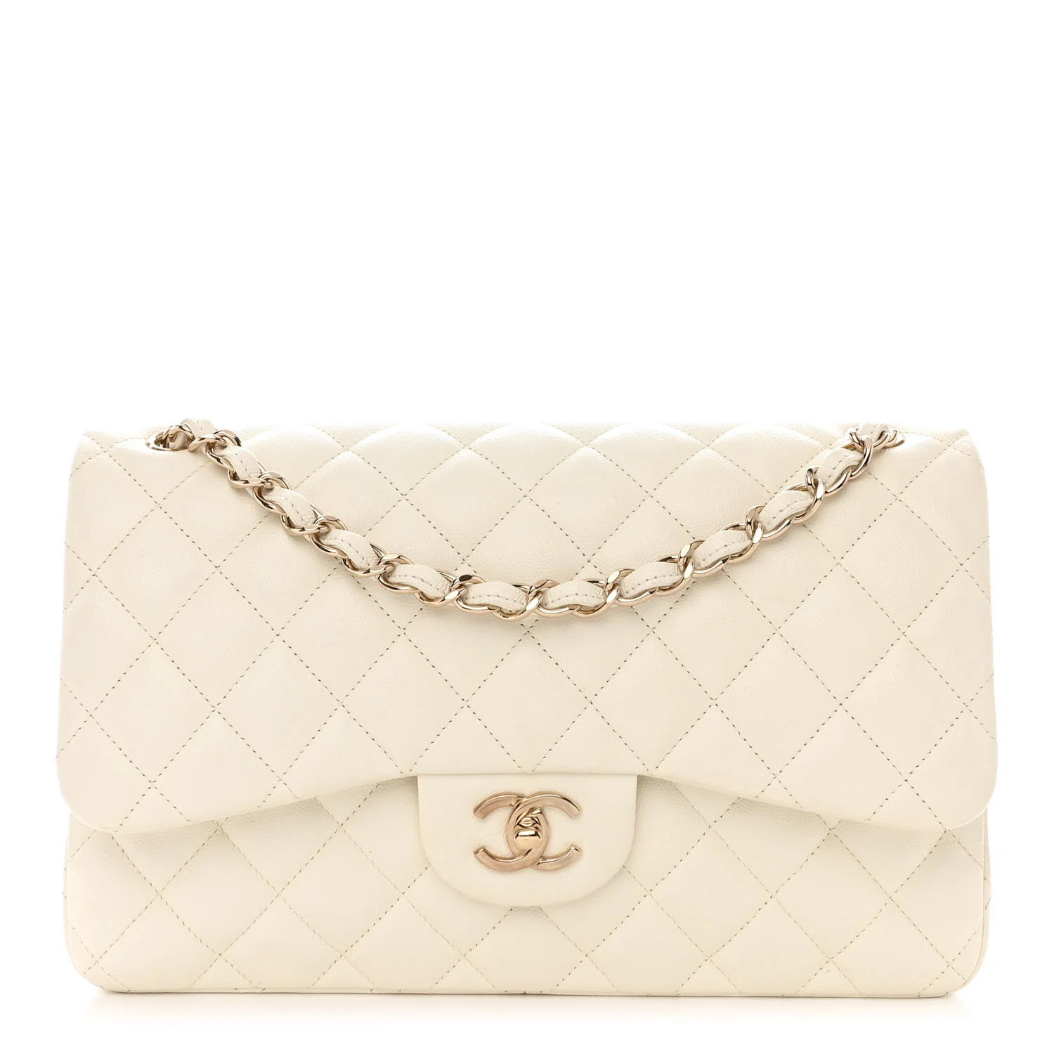 Caviar Quilted Jumbo Double Flap White | FASHIONPHILE (US)
