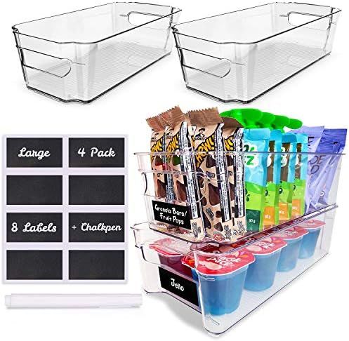 4 Pack Pantry Bins - Stackable Fridge Organizer - Sturdy Pantry Storage Bins - Quality Clear Orga... | Amazon (US)