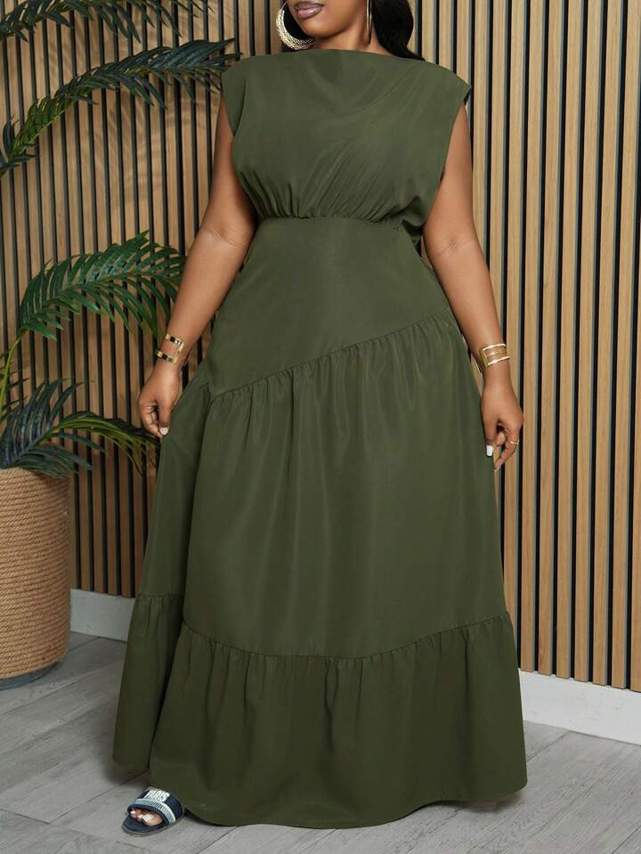 SHEIN Slayr Plus Elegant & Party & Vacation Two-Tone Sleeveless Asymmetrical Patchwork Thin Green... | SHEIN