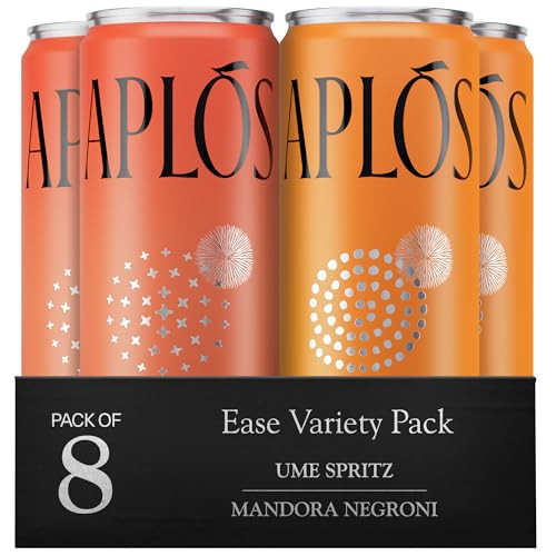 Aplós Ease Canned Variety Pack of Non-Alcoholic Cocktails | Formulated with Lion’s Mane, Magnesium, and Suntheanine | Low Calorie, No Added Sugar | 2 Unique Flavors (8.5 fl oz. 8-pack) | Amazon (US)