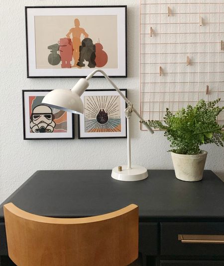 Teen Star Wars room makeover, with a desk area featuring a new desk chair, faux plant, desk lamp, Star Wars wall art, furniture paint, desk, and more! 

#LTKfindsunder100 #LTKhome #LTKfindsunder50