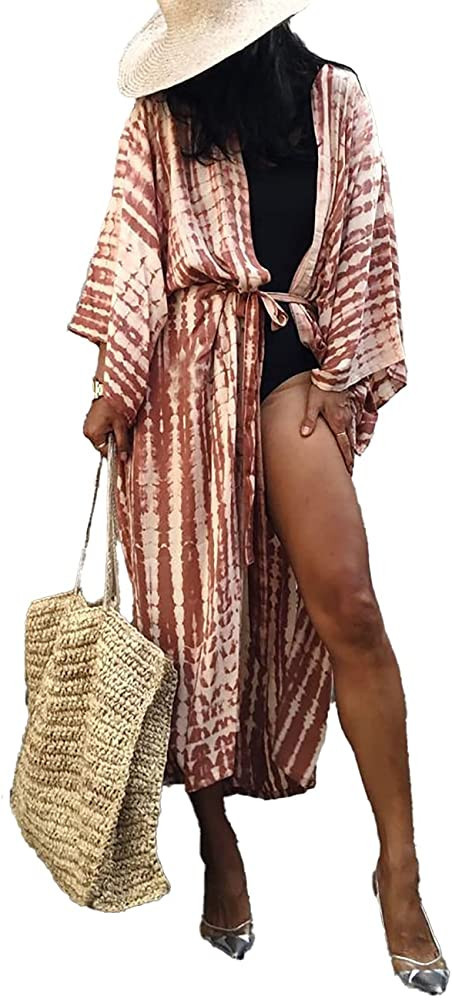 Bsubseach Stylish Tie Dye Open Front Long Kimono Swimsuit Cover up for Women | Amazon (US)