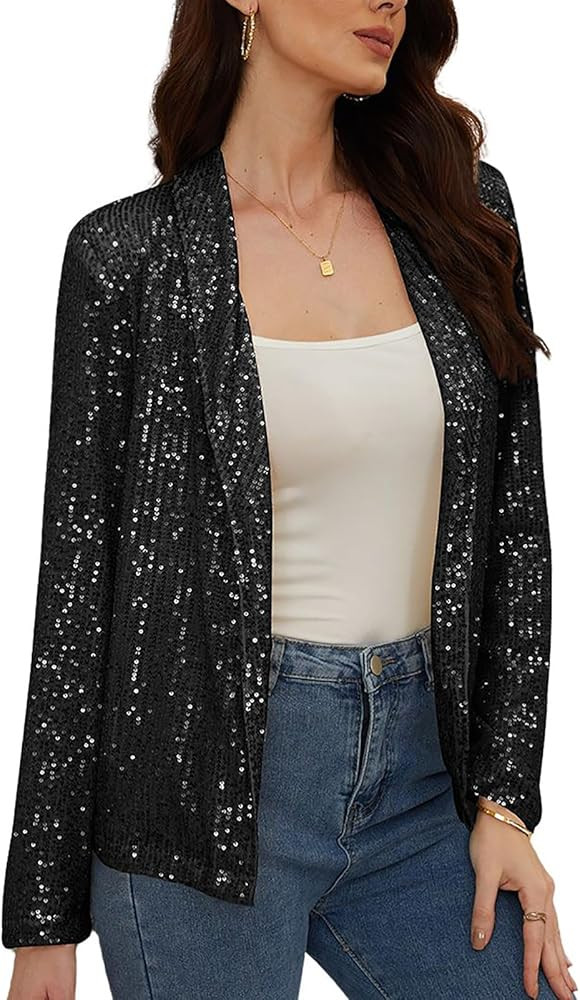 utcoco Womens Sequin Blazer Casual Long Sleeve Open Front Sparkle Blazer Jacket | Amazon (US)