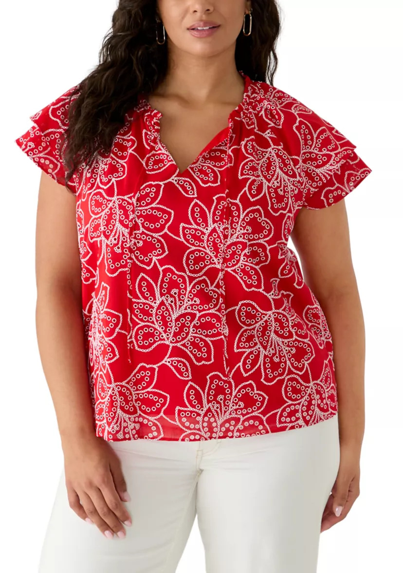 Plus Size Double Ruffle Sleeve Blouse | Belk