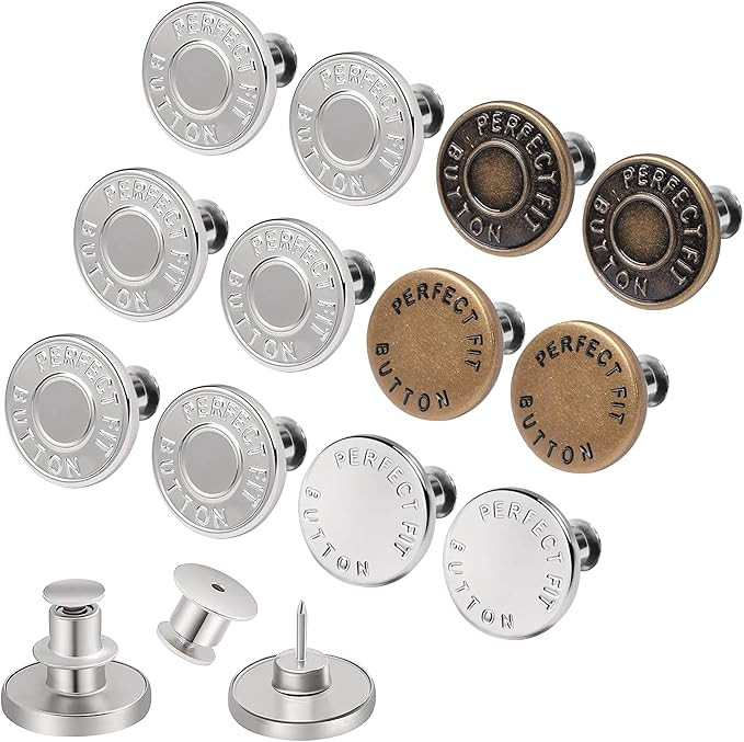 12 Sets Buttons pins for Loose Jeans，No Sew Jeans Button Replacement，Pants Button Tightener f... | Amazon (US)