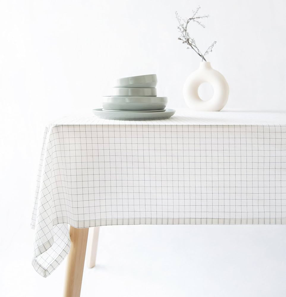 MONDAY MOOSE Plaid Farmhouse Picnic Grid Style Decoration Rectangle Natural Stonewashed Cotton Ta... | Amazon (US)