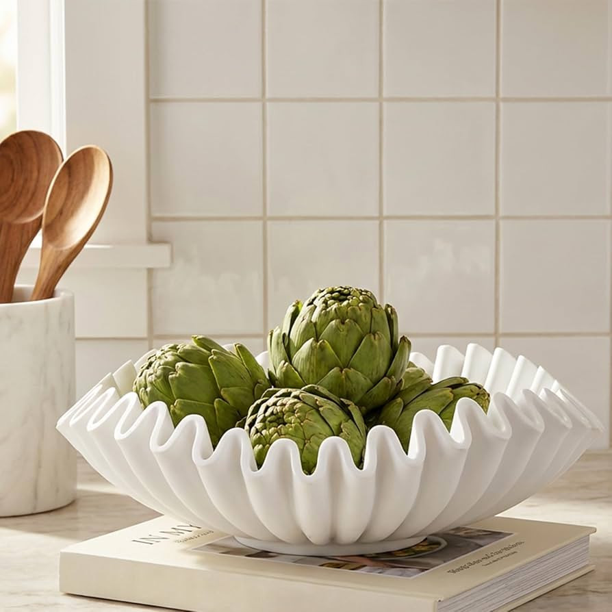 FESTGLOX White Decorative Bowl, Modern Handicraft Ruffle Key Bowls for Living Entryway Table, Lar... | Amazon (US)