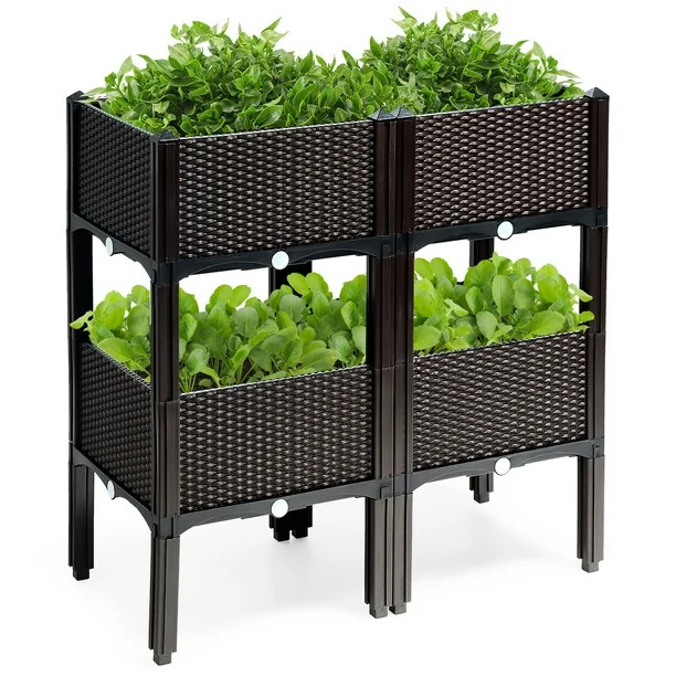 Costway Set of 4 Raised Garden Bed Elevated Flower Vegetable Herb Grow Planter Box Brown - Walmar... | Walmart (US)