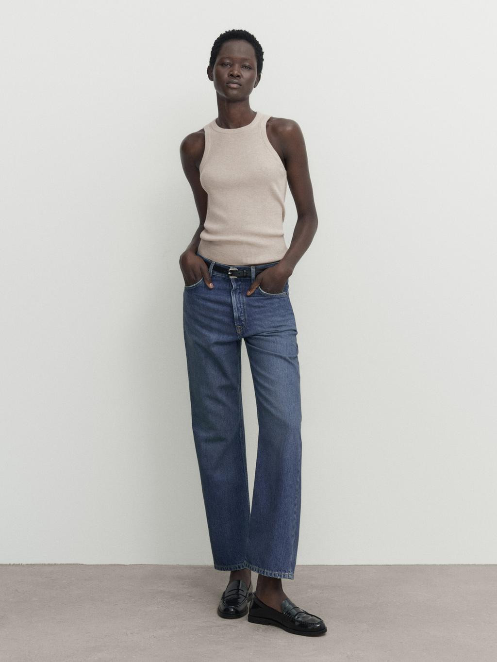 Ribbed wool and cashmere blend top | Massimo Dutti US